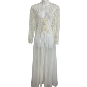Victorias Secret Vintage Gold Label Lace Sheer Long Robe Beaded Sequin sz Small
